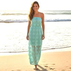 Rue21 Turquoise Floral Lace Strapless Maxi Dress (No Belt) Juniors M (7/9) NWT